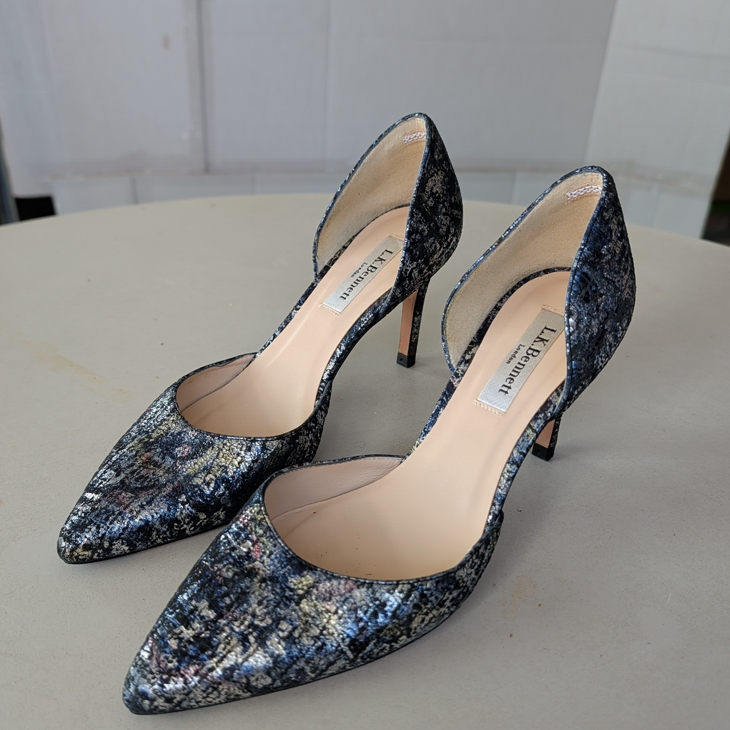 Lk Bennett Flossie D'orsay Leather Pointed Toe Heels Pumps Shoes Sz 38 ( 7)Chic